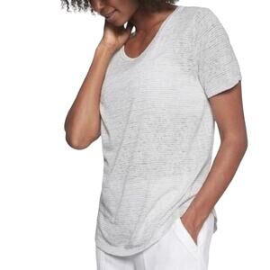 Athleta Breezy Scoop Neck Heather Grey Stripe Short Sleeve Tee Size XXS